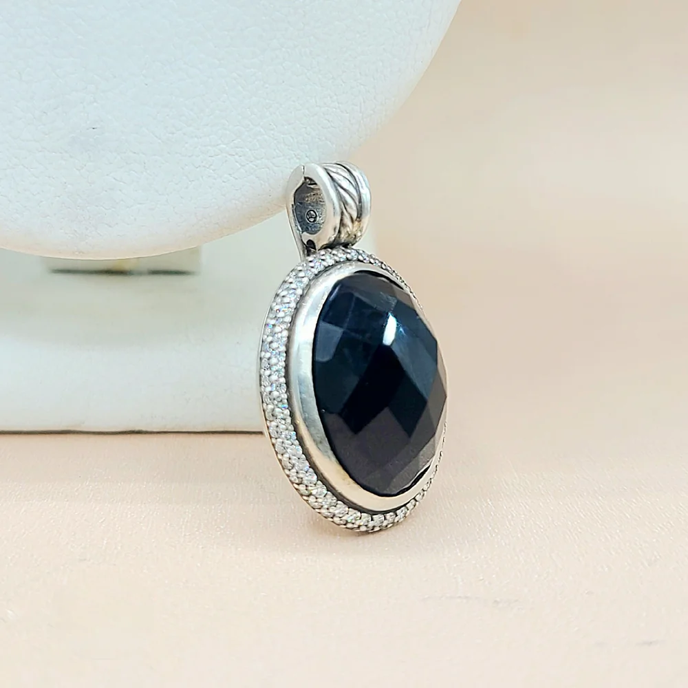David Yurman Signature Oval Black Onyx Diamond Pendant Enhancer  - Picture 2 of 7